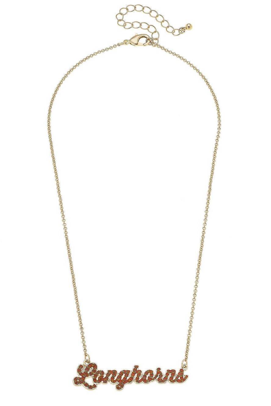 NEW CANVAS STYLE women's texas longhorns pavé autograph enamel necklace in burnt